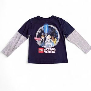 LEGO Star Wars Minifigures Layered Long Sleeve Shirt Kids Size 5/6 Navy Blue
